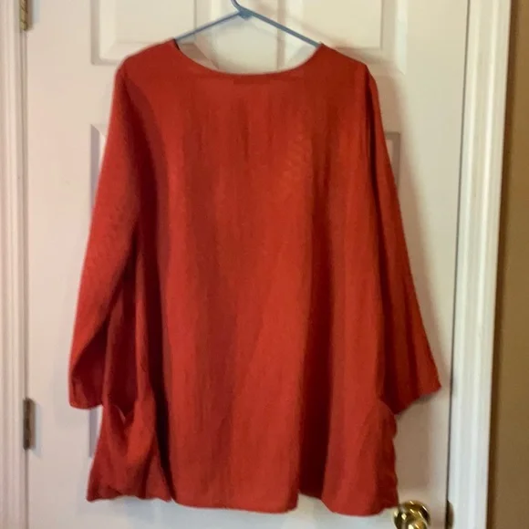 Yushi Women’s Orange 3/4 Sleeves Tunic Lagenlook Blouse Size X-Large - Picture 2 of 10